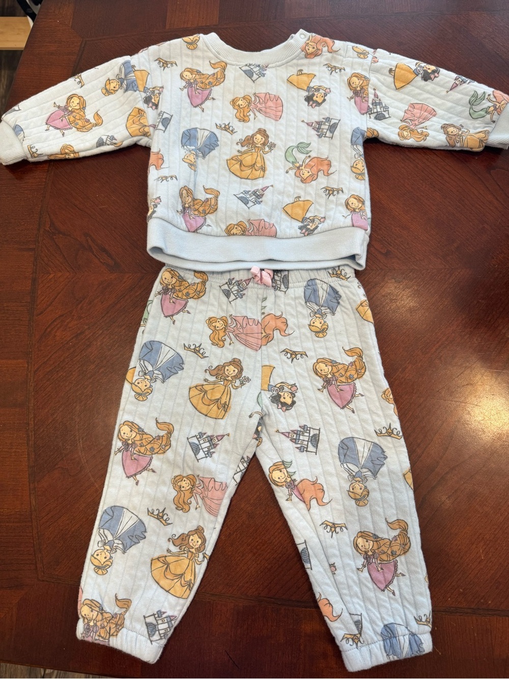 Disney Light Blue & Multicolor Princess Quilted sweatshirt Set